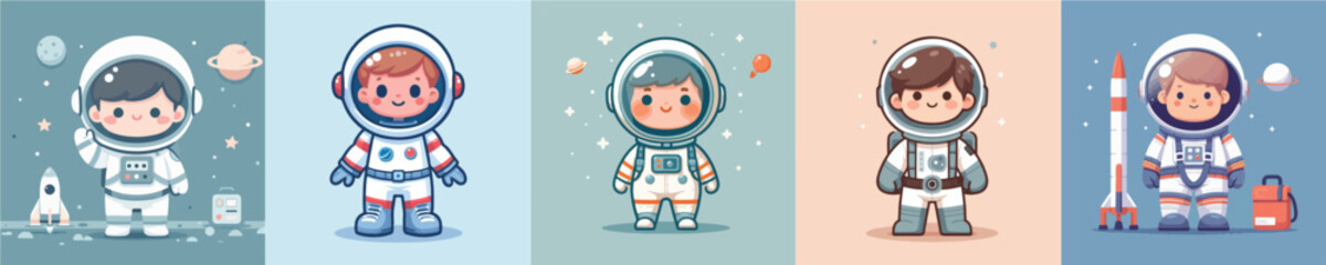 vector of little boy in astronaut costume