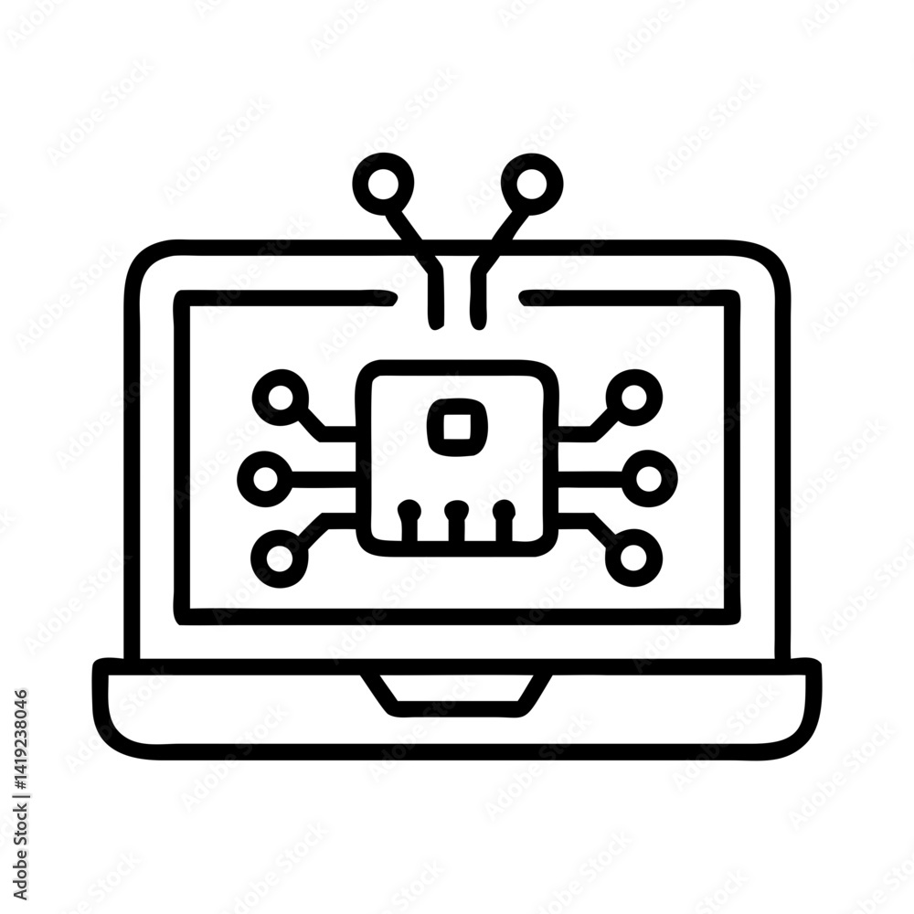 Poster Laptop with Circuit Icon Representing Cyber Attack and Digital Security Threat