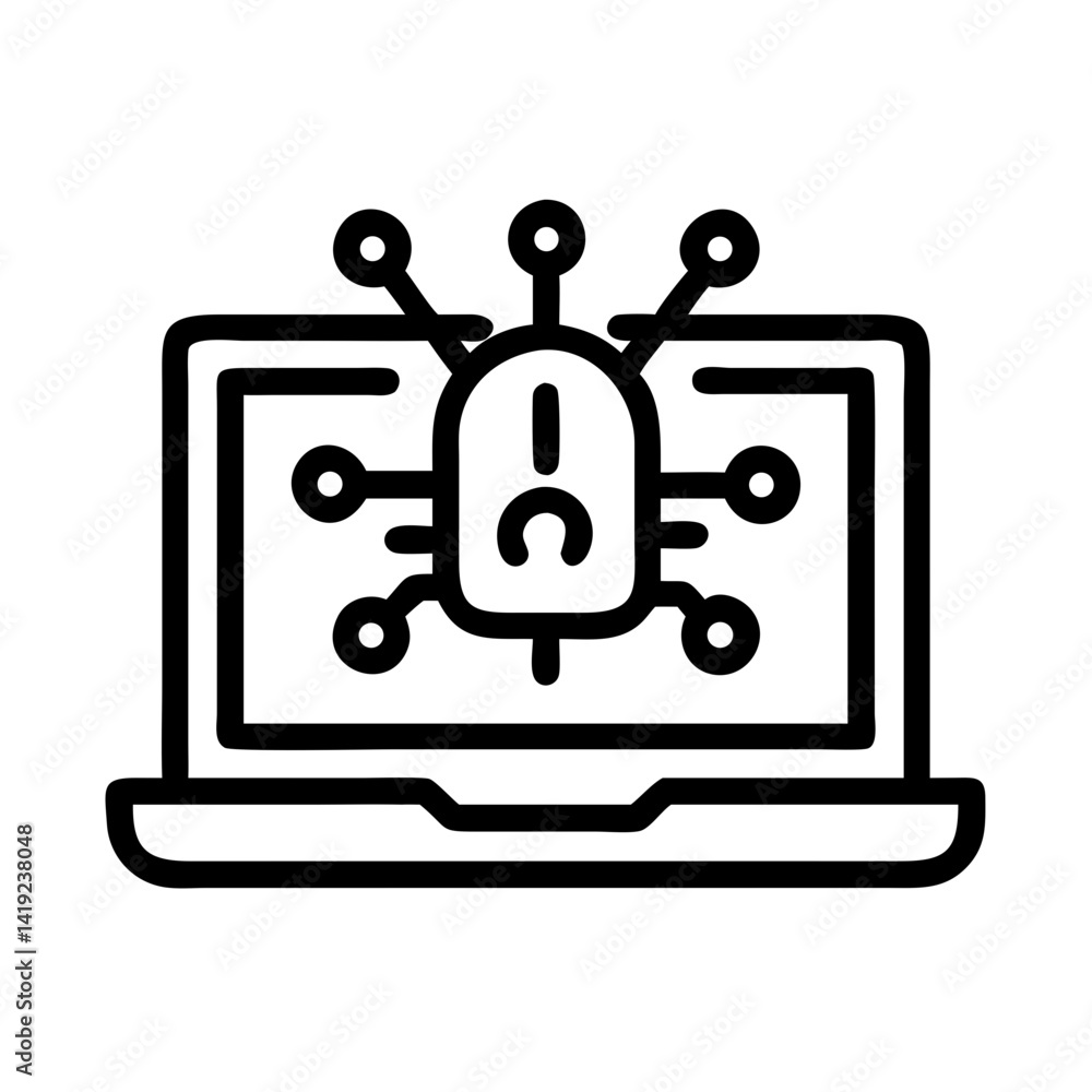 Poster laptop with circuit icon representing cyber attack and digital security threat