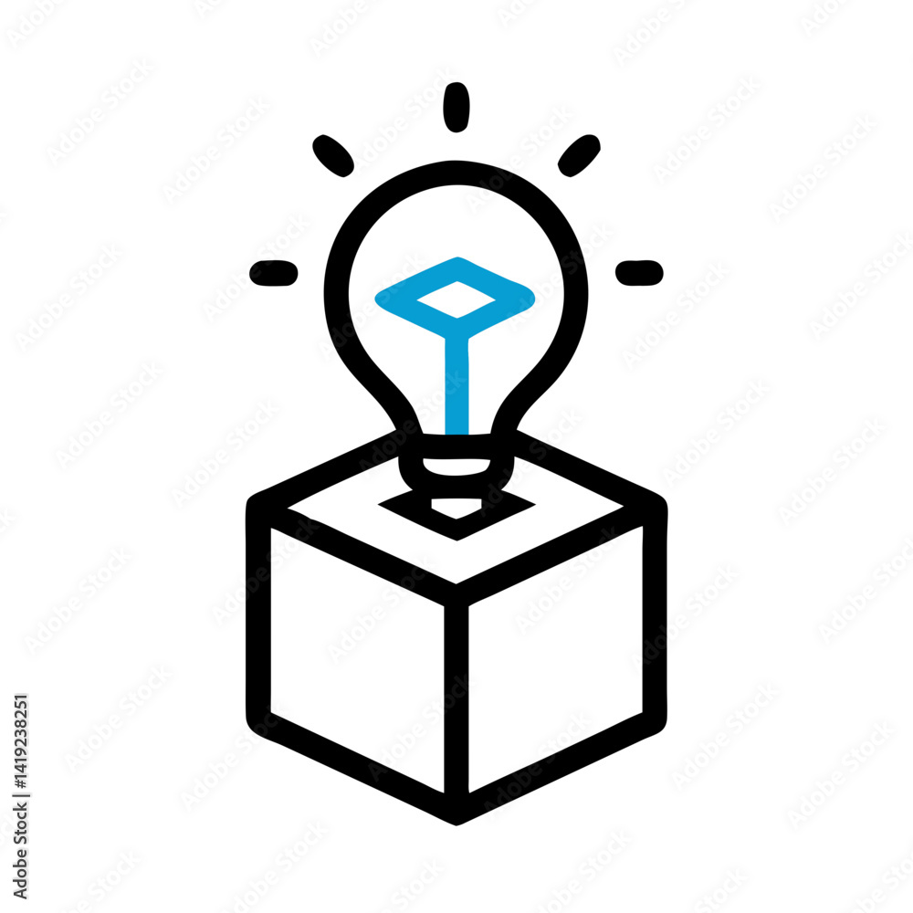 Poster Light Bulb on Cube Icon Representing 3D Concept and Innovative Design