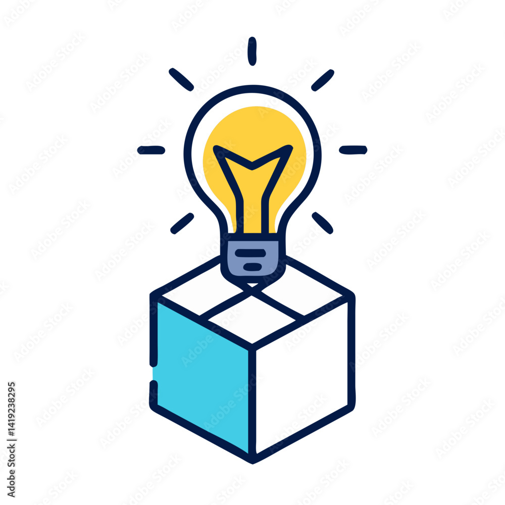 Poster Light Bulb on Cube Icon Representing 3D Concept and Innovative Design