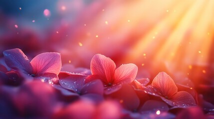 Vibrant spring sale background with rainbow light effects, flower petals and bold modern font