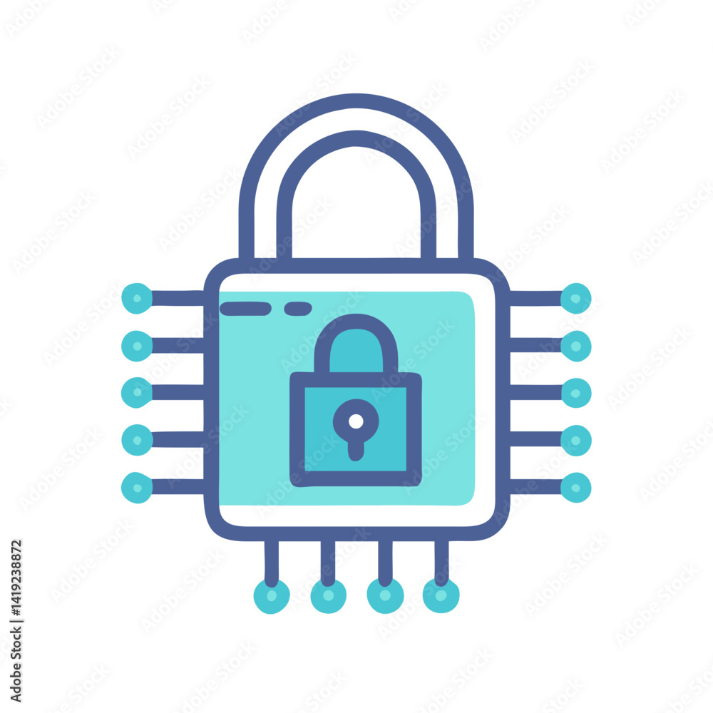 Poster Lock with Chip Icon Representing Digital Security and Encryption