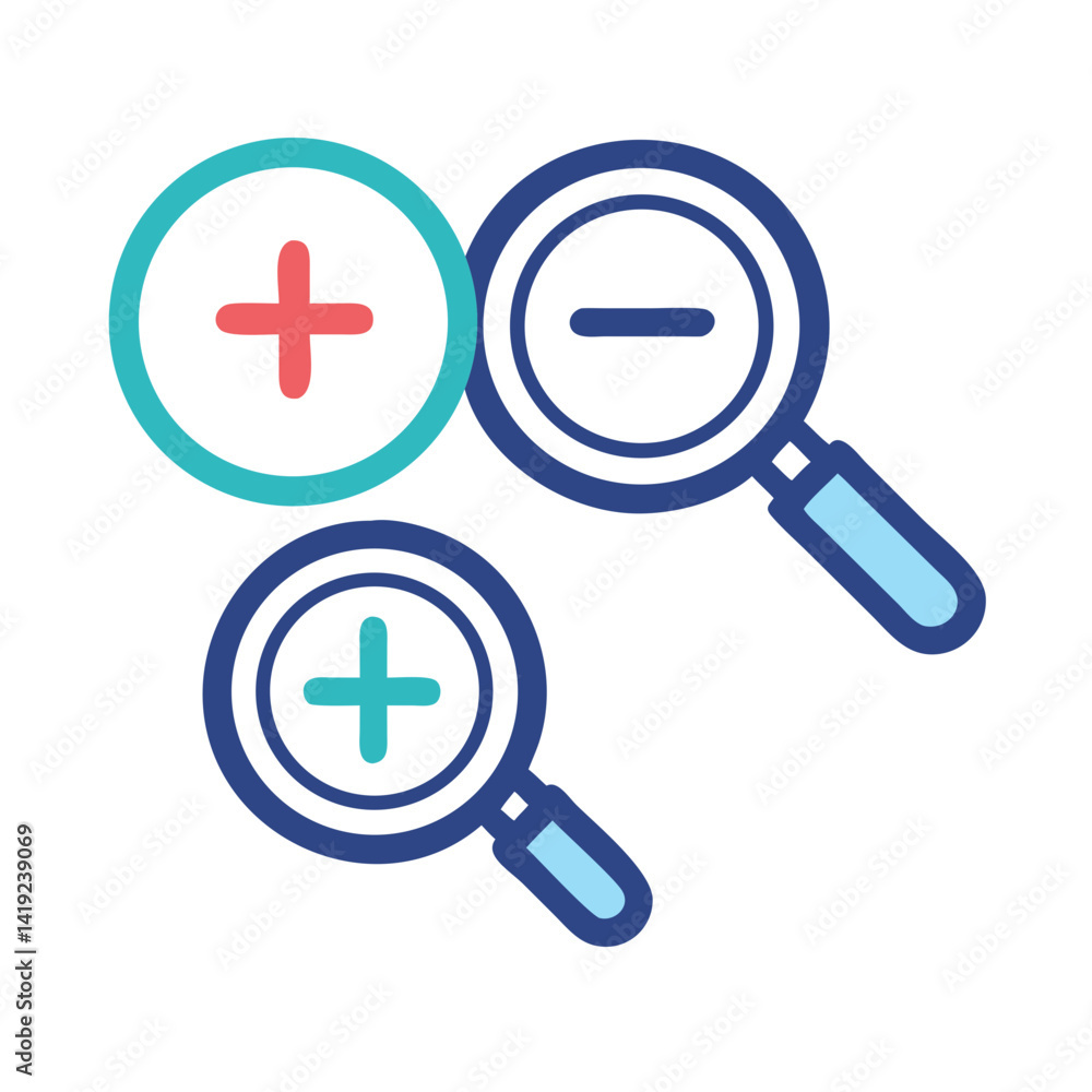 Aufkleber Magnifying Glass with Plus and Minus Icon Representing Zoom In and Zoom Out Functionality