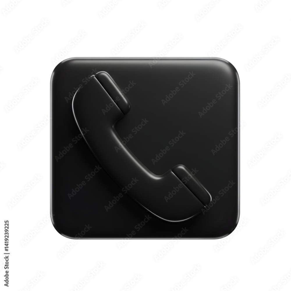 Poster sleek black phone icon with soft shadows for interface design elements