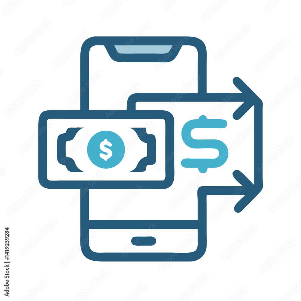 Poster mobile transfer icon representing digital payment and secure transactions