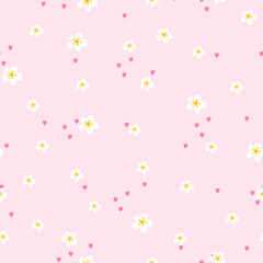 Seamless pattern with hearts and flowers in a pastel style. Ideal for baby clothes, romantic textiles, and feminine holiday-themed wrapping paper