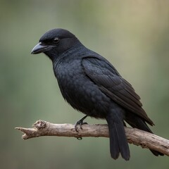  Fork-tailed Drongo bird on piece of wood