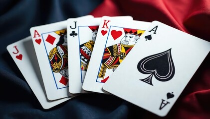 Playing cards arranged in a royal flush sequence , sequence, clubs
