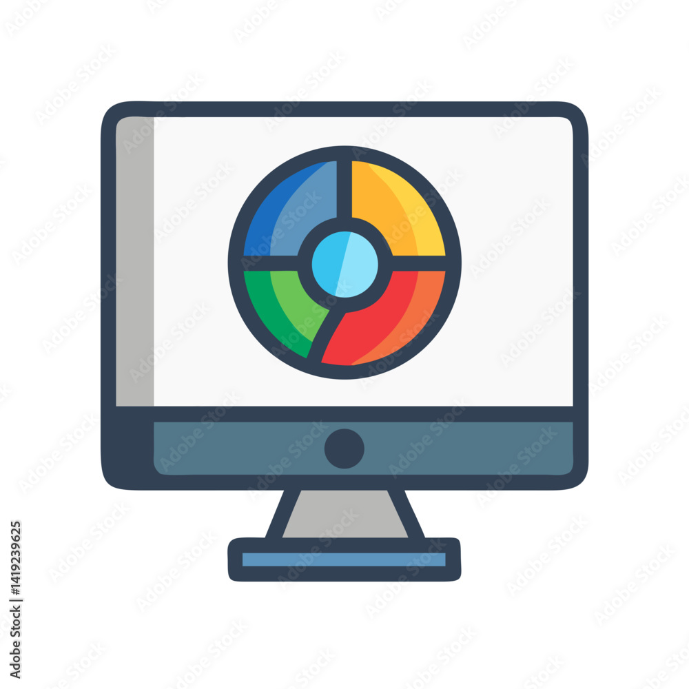 Poster Monitor with Color Wheel Icon Representing Visual Design and Digital Art