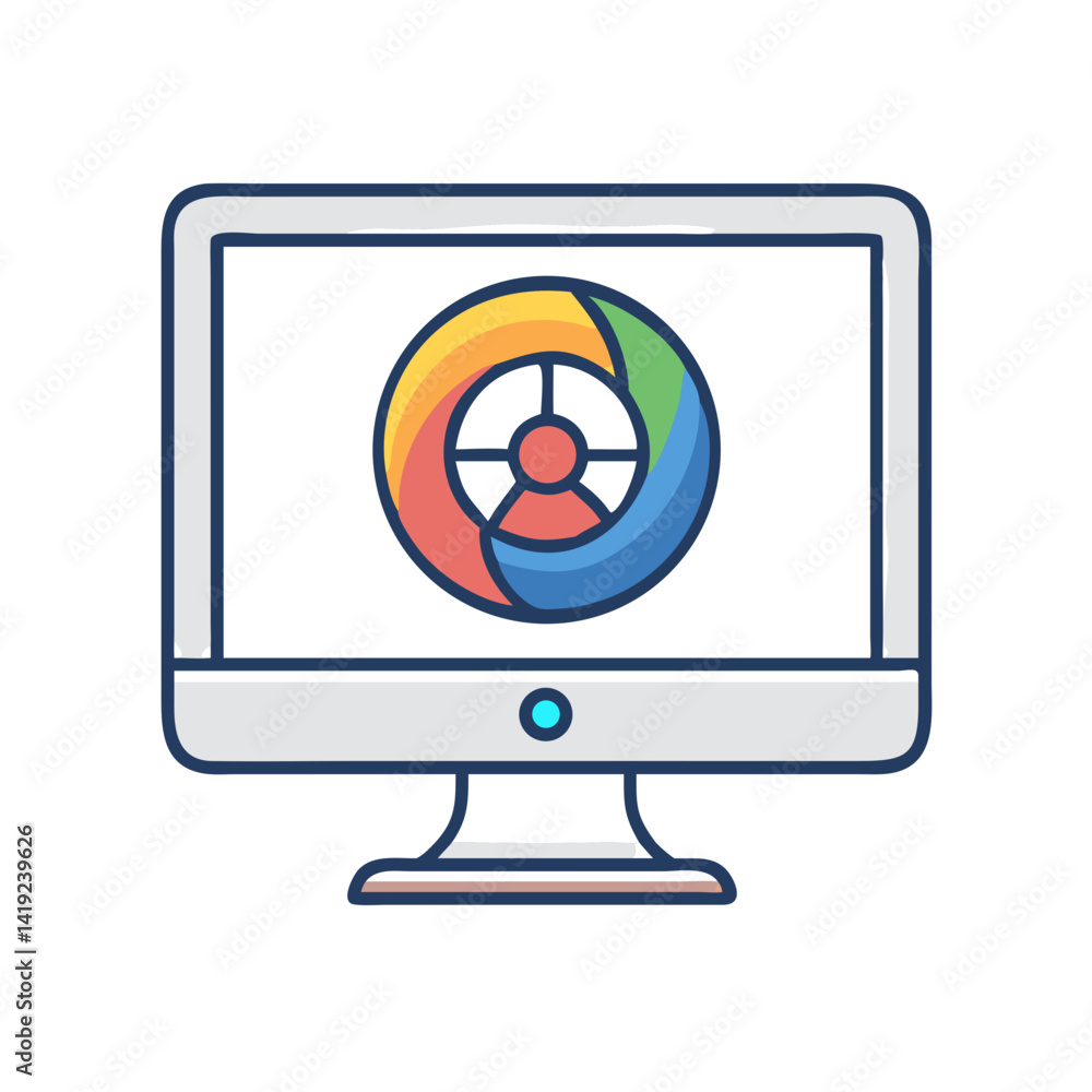 Poster Monitor with Color Wheel Icon Representing Visual Design and Digital Art