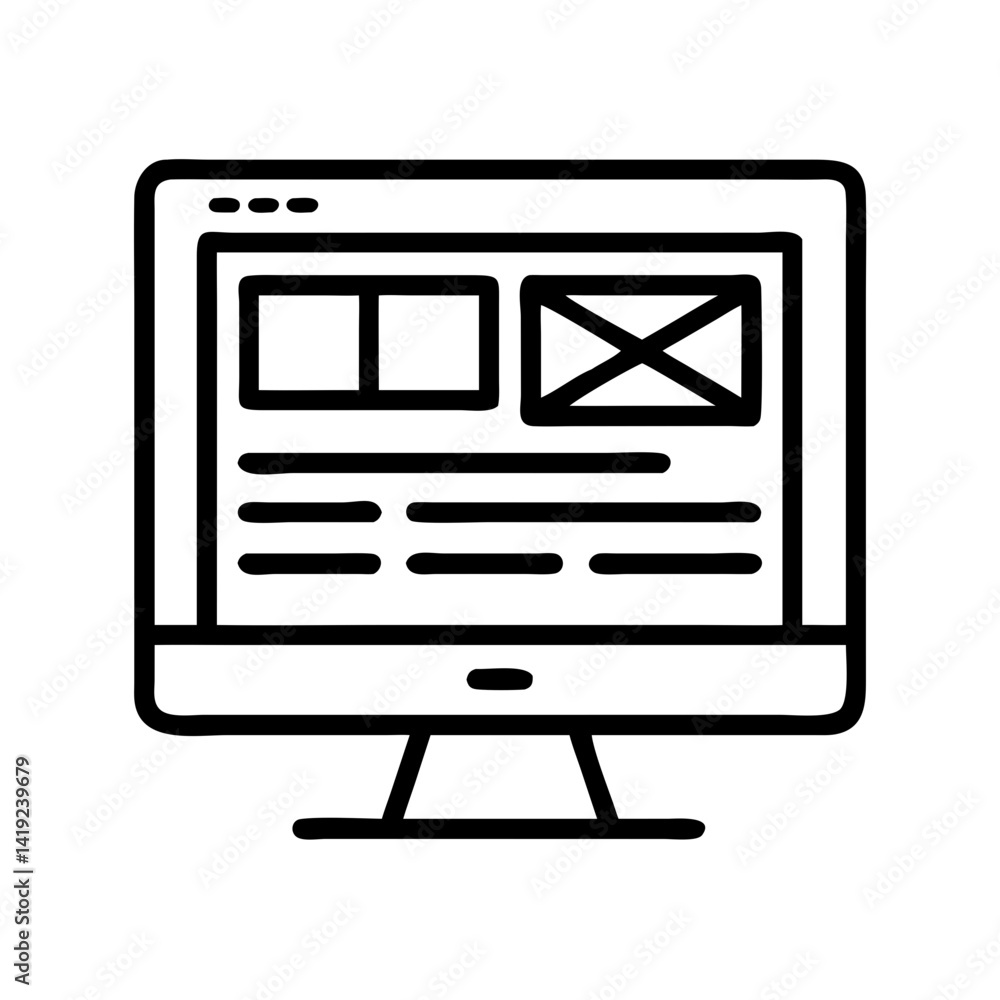 Poster Monitor with Wireframe Icon Representing Website Design and Web Development