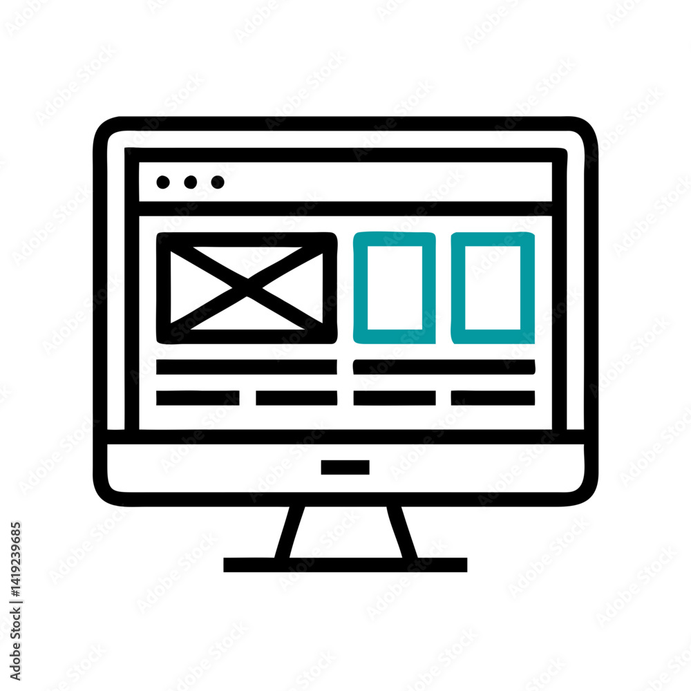 Poster Monitor with Wireframe Icon Representing Website Design and Web Development