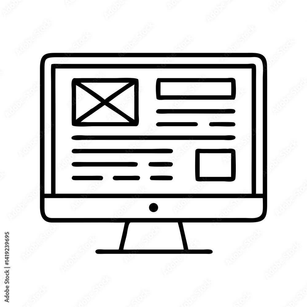 Poster Monitor with Wireframe Icon Representing Website Design and Web Development