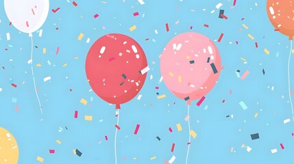 Celebration Balloons Ascend Joyously Amidst Colorful Confetti: A Festive Visual Delight for Parties and Celebrations, Featuring Vibrant Hues and Airy Designs.