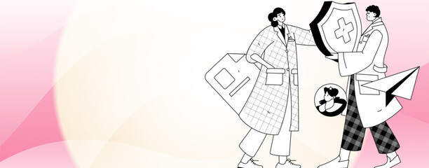 Medical characters fighting the epidemic flat vector concept operation hand drawn illustration
