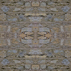 An old, gray stone wall. Grey, stone background. Stone texture. Seamless image. Symmetrical.