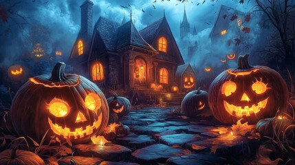  Halloween House with Creepy Lighting .