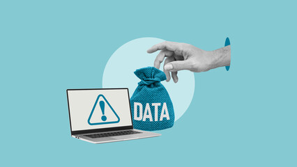 Information leak and web safety concept. The hand steals data showing Information Leak Prevention...