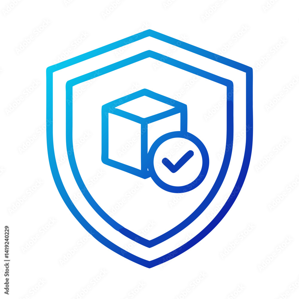 Poster package in shield circle icon representing secure delivery and protection