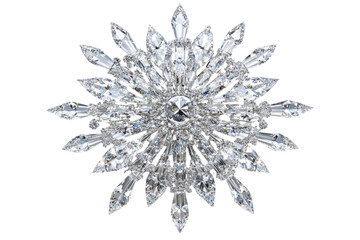 Sparkling diamond snowflake brooch dazzling brilliance against black background intricate on transparent background