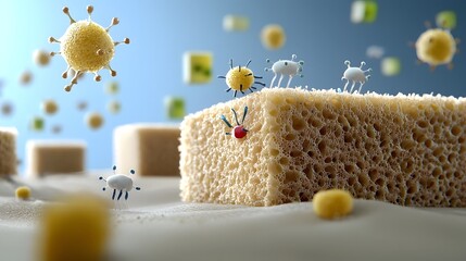 Bacterial Colonies Forming on a Dirty Kitchen Sponge   Microscopic View of Microorganisms Growing in Unhygienic Cleaning Texture
