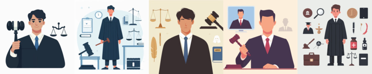 vector set of judge characters