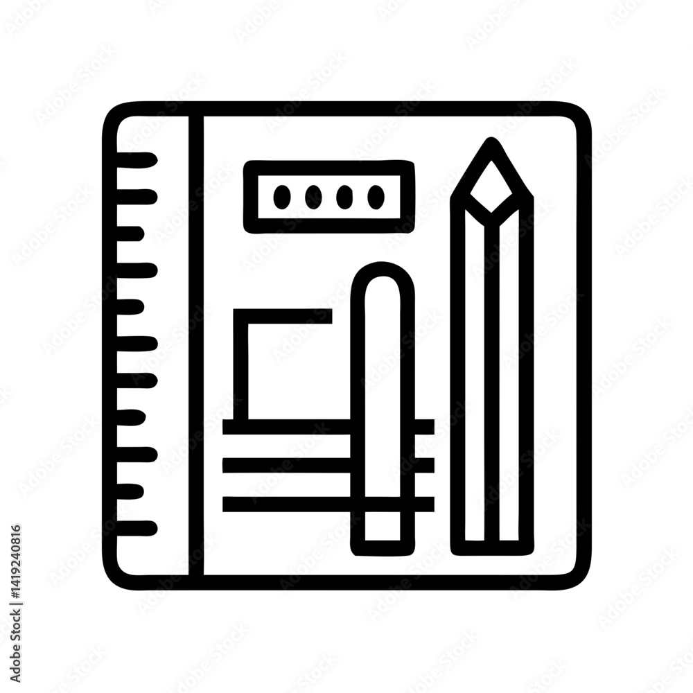 Poster Pencil and Ruler in Bounding Box Icon Representing Design Tools and Layout Planning