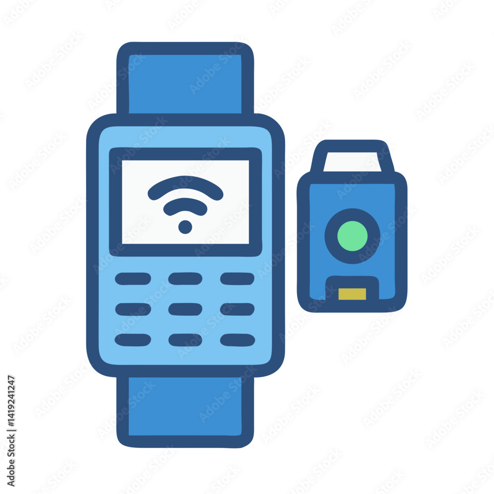 Aufkleber POS Terminal with Smartwatch Icon Representing Contactless Payment and Wearable Transaction