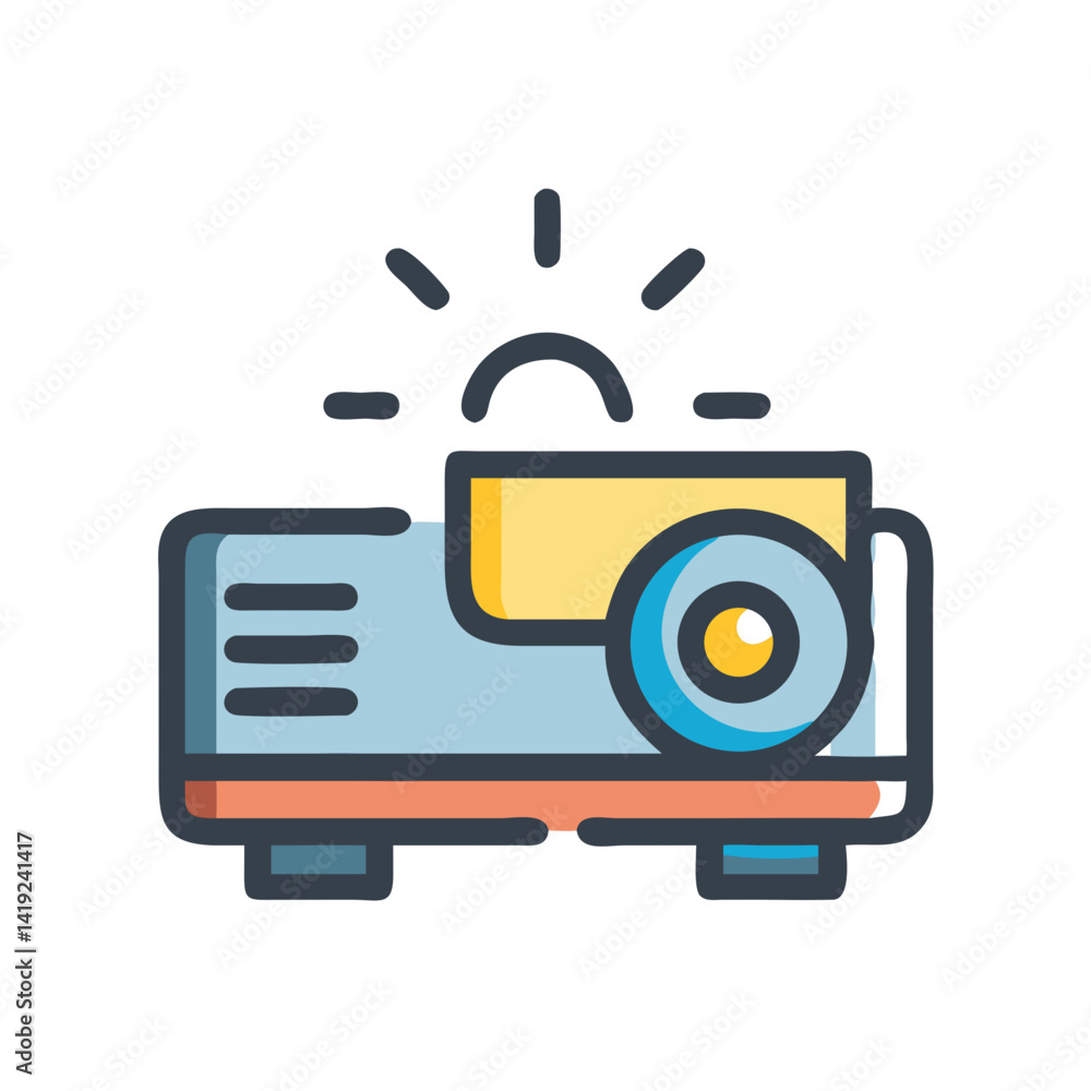 Poster projector icon representing film projection equipment and visual media display