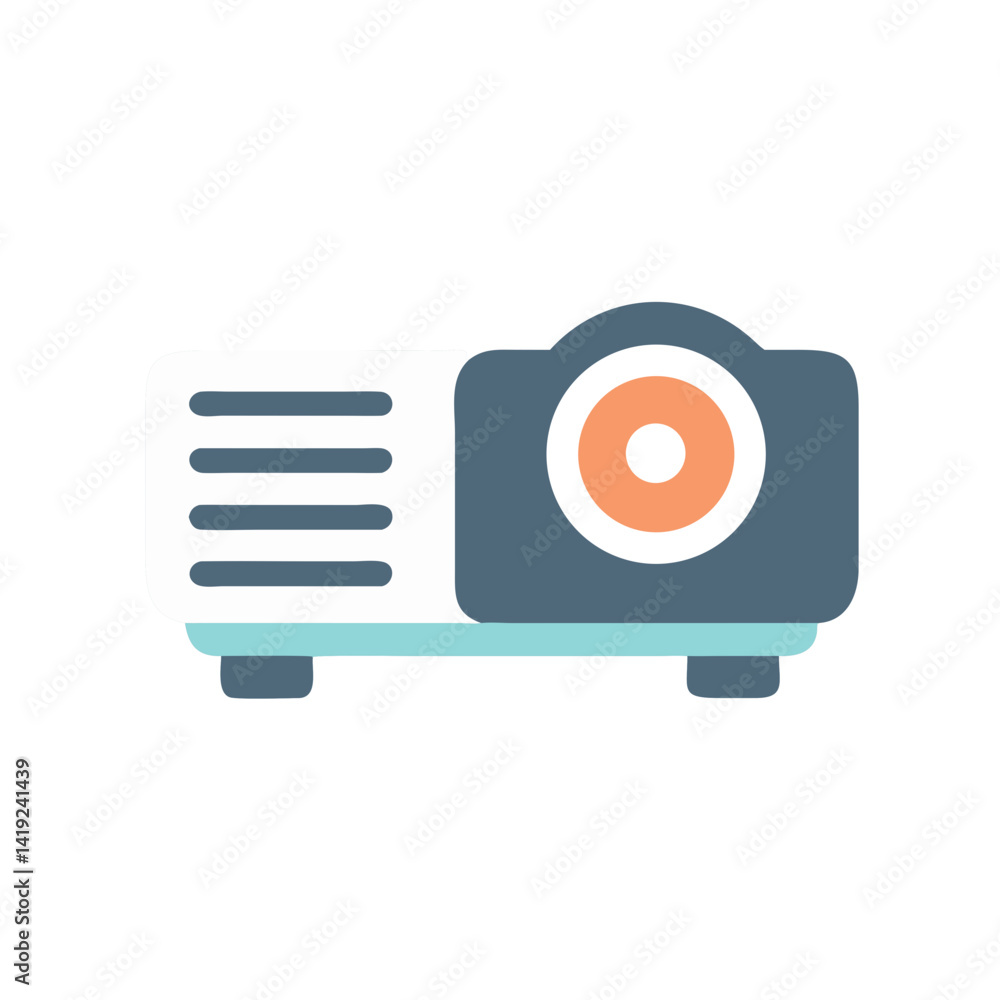 Poster projector icon representing film projection equipment and visual media display