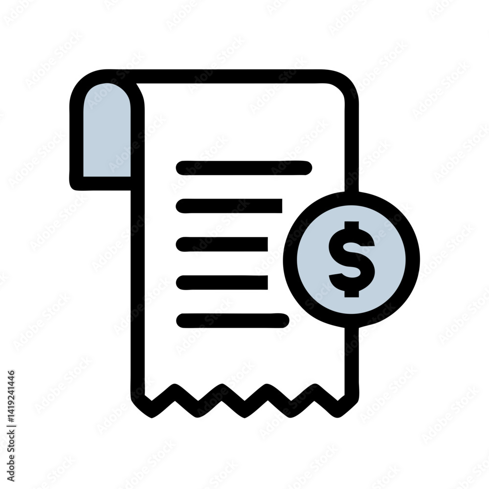 Poster receipt with dollar symbol icon representing billing and financial transaction record