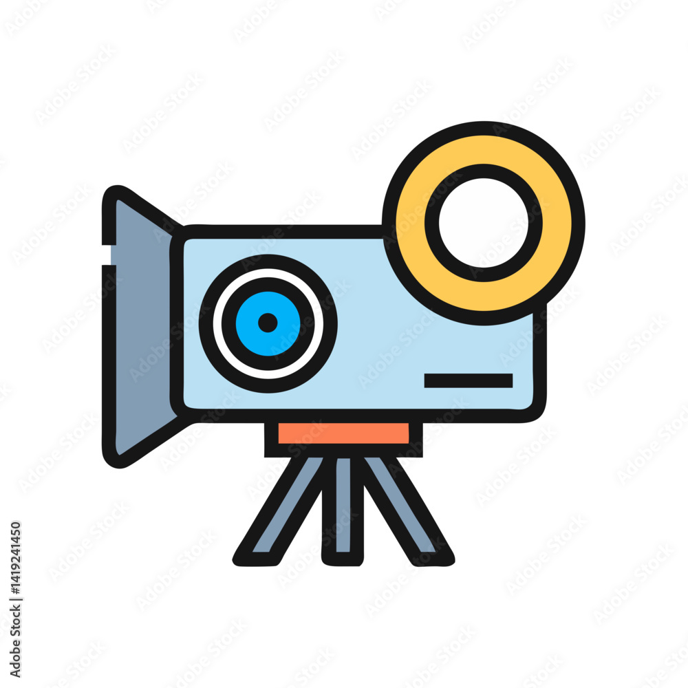 Poster projector icon representing film projection equipment and visual media display
