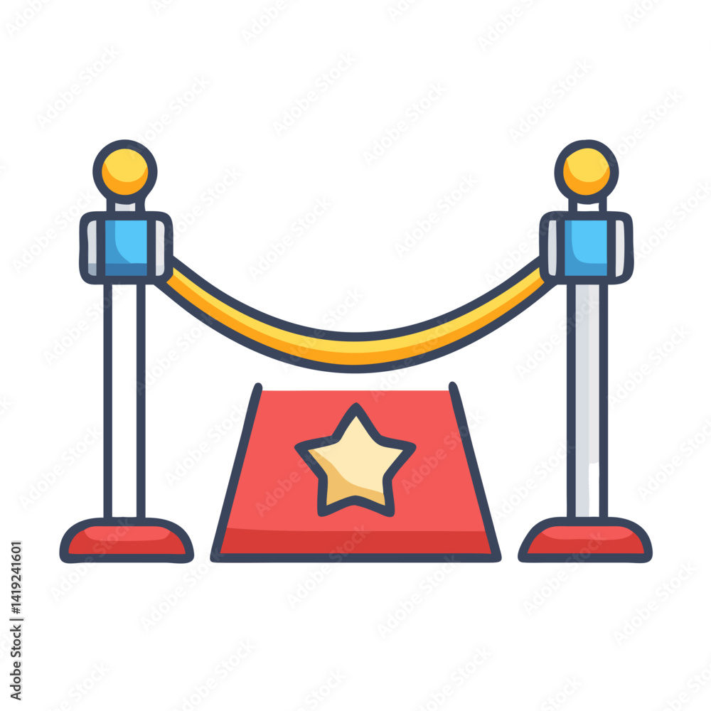 Poster red carpet barrier icon representing premiere event and celebrity access control