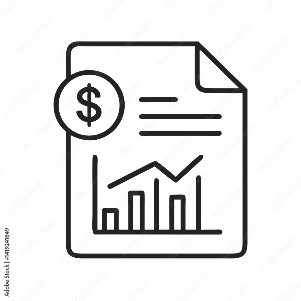 Aufkleber report with graph and dollar icon representing financial analysis and revenue report