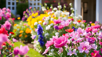 Obraz premium A beautiful garden filled with blooming flowers enhances the romantic ambiance of a spring wedding celebration