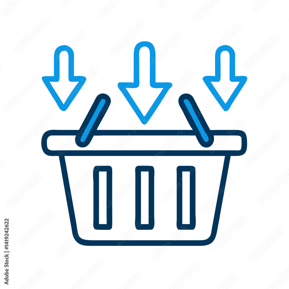 Aufkleber Shopping Basket with Arrows Icon Representing Add to Cart and Online Purchase Action