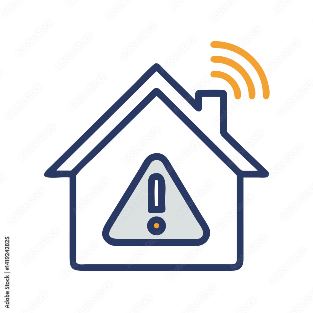 Poster Smart Home with Alert Icon Representing Home System Warning and Security Notification