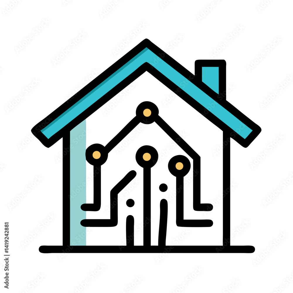 Poster Smart Home with Circuit Icon Representing Digital Connectivity and Intelligent Automation