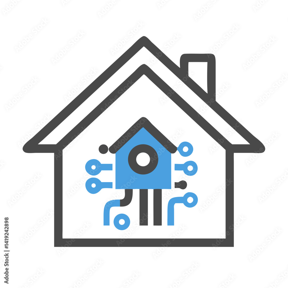 Poster Smart Home with Circuit Icon Representing Digital Connectivity and Intelligent Automation
