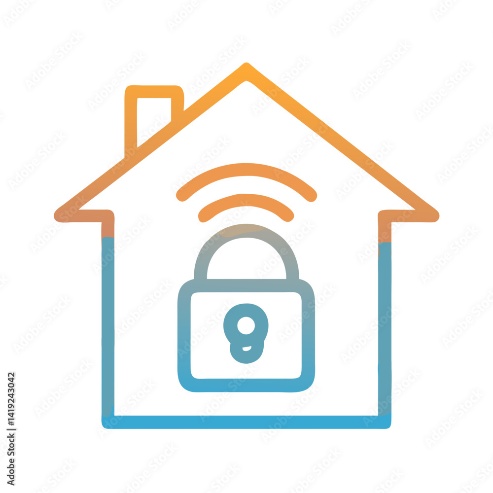 Poster Smart Home with Lock Icon Representing Secured Home and Remote Access Control