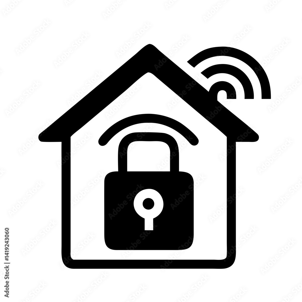 Poster smart home with lock icon representing secured home and remote access control