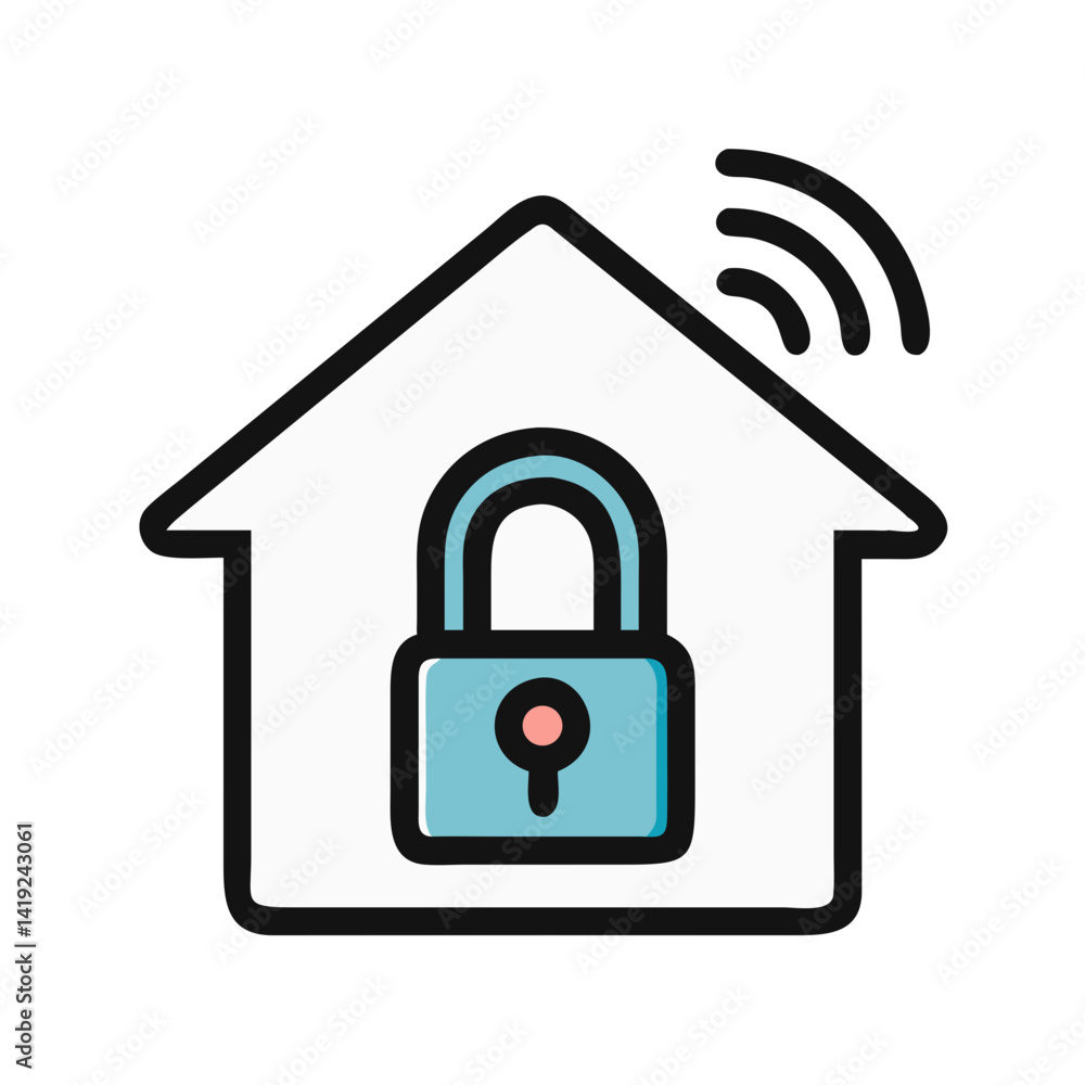 Poster smart home with lock icon representing secured home and remote access control