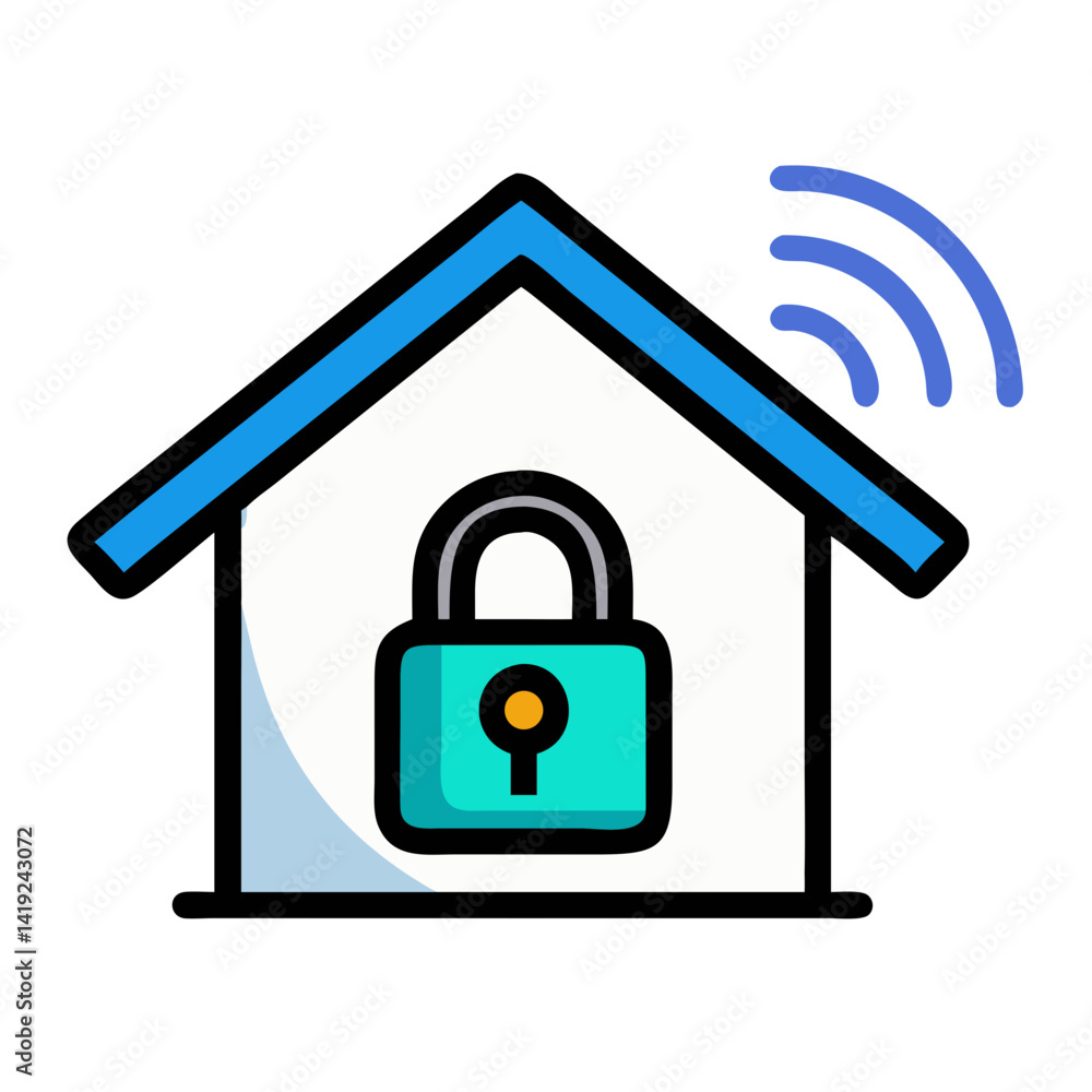Poster Smart Home with Lock Icon Representing Secured Home and Remote Access Control