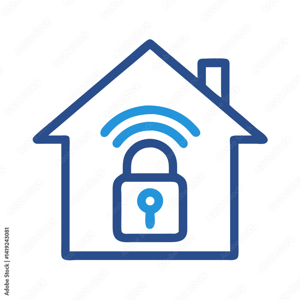 Poster Smart Home with Lock Icon Representing Secured Home and Remote Access Control