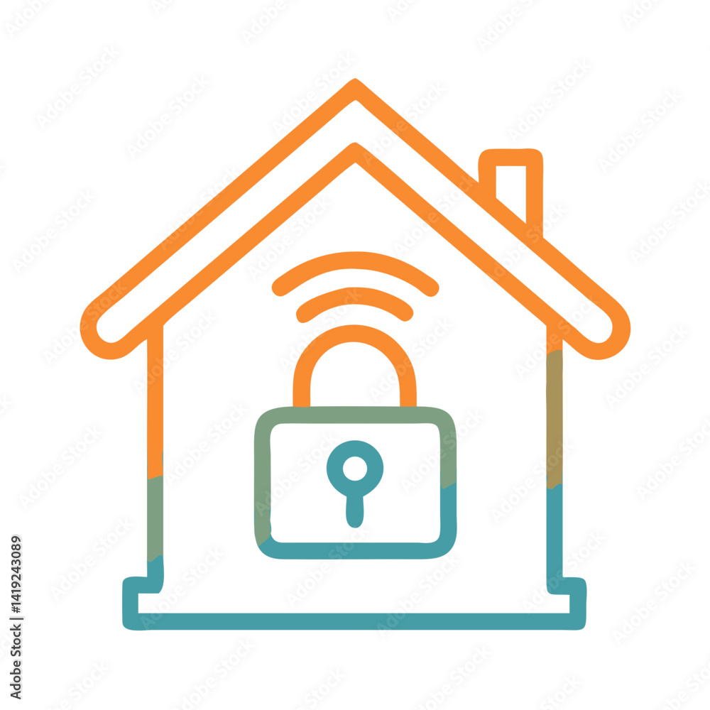 Poster Smart Home with Lock Icon Representing Secured Home and Remote Access Control