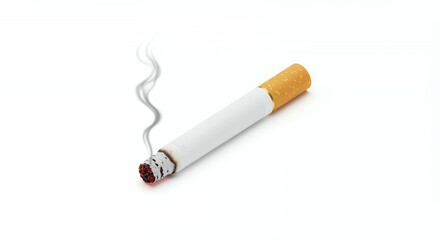 Isometric 3D Render of Lit Cigarette with Smoke on White Background