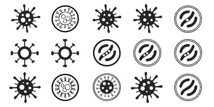 Virus and Bacteria Icon Set Vector, Infection, Microbe, Germ, Pathogen Symbols