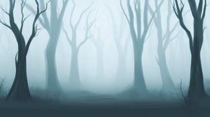 Obraz premium Misty Forest Path: A Digital Painting of an Enigmatic Woodland Scene