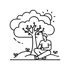 person under tree nature therapy icon, person under tree nature therapy line art - simple line art of person under tree nature therapy, perfect for person under tree nature therapy logos and icons